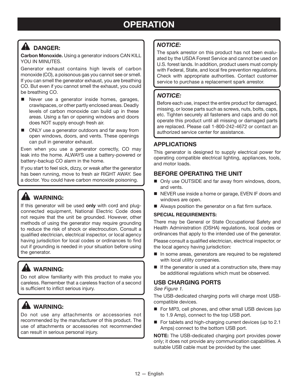 Operation | Ryobi RYI2200H User Manual | Page 16 / 72