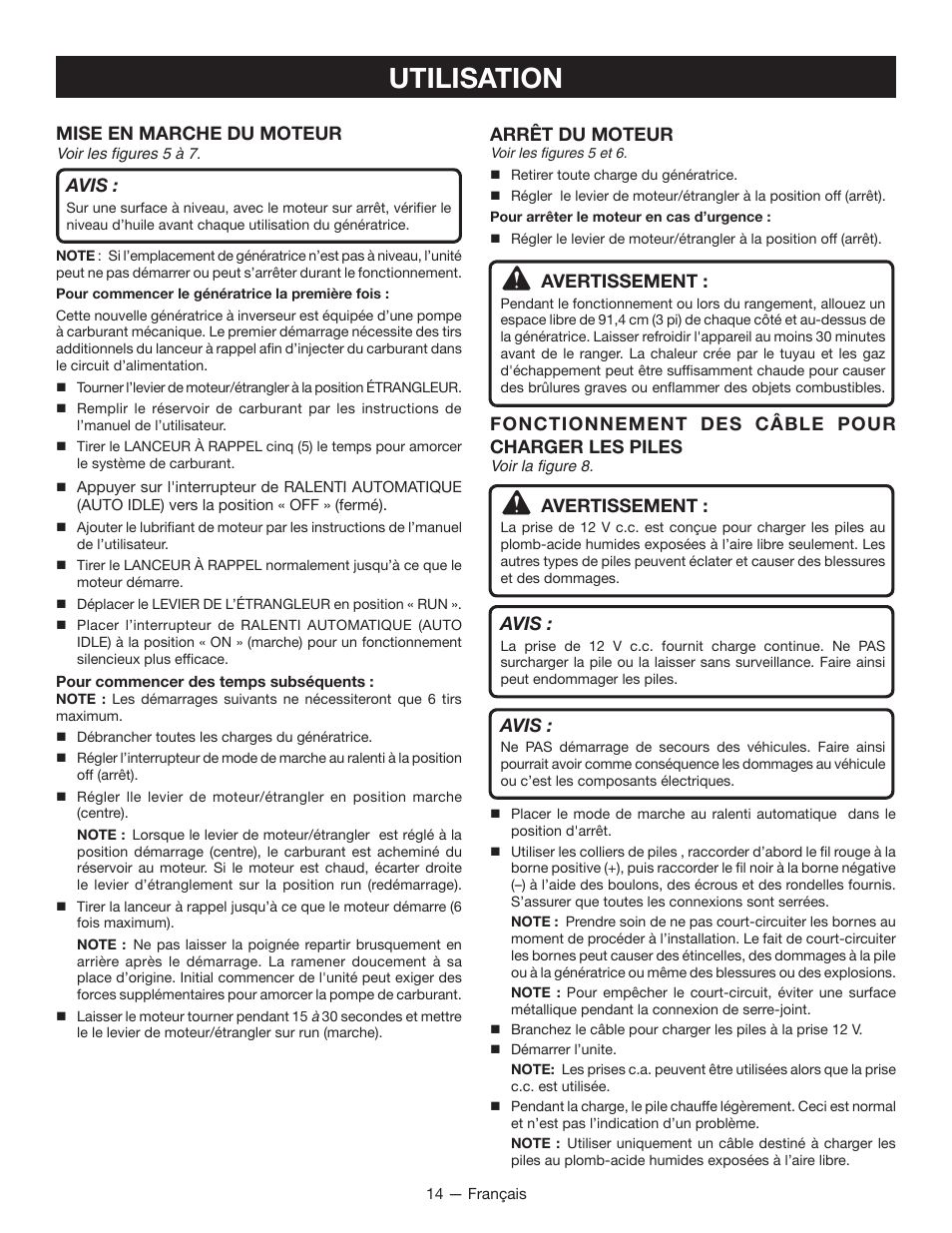 Utilisation | Ryobi RYI2200H User Manual | Page 40 / 72