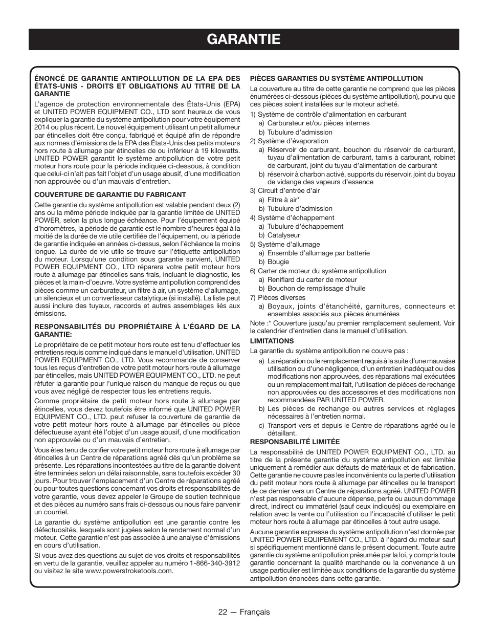 Garantie | Ryobi RYI2200H User Manual | Page 48 / 72