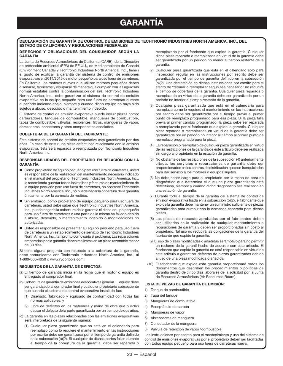 Garantía | Ryobi RYI2200H User Manual | Page 71 / 72