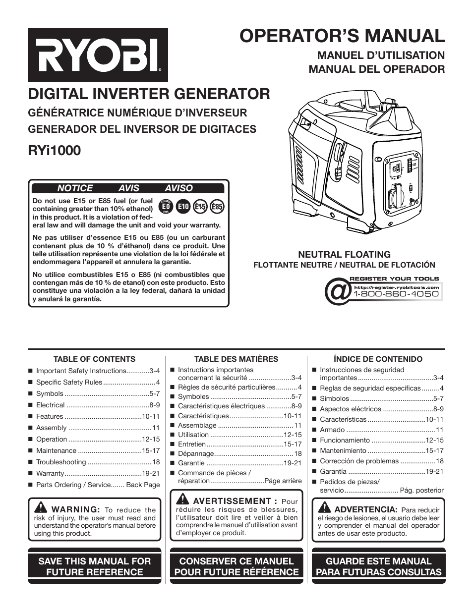 Ryobi RYI1000 User Manual | 68 pages