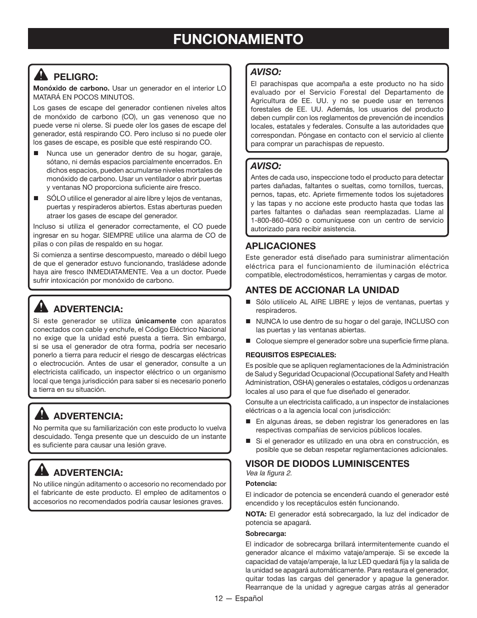 Funcionamiento | Ryobi RYI1000 User Manual | Page 56 / 68