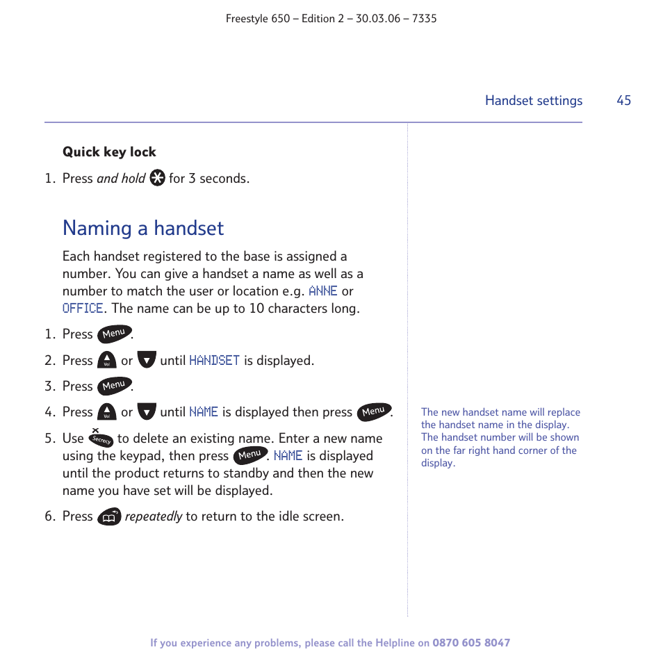 Naming a handset | BT Freestyle 650 User Manual | Page 45 / 68