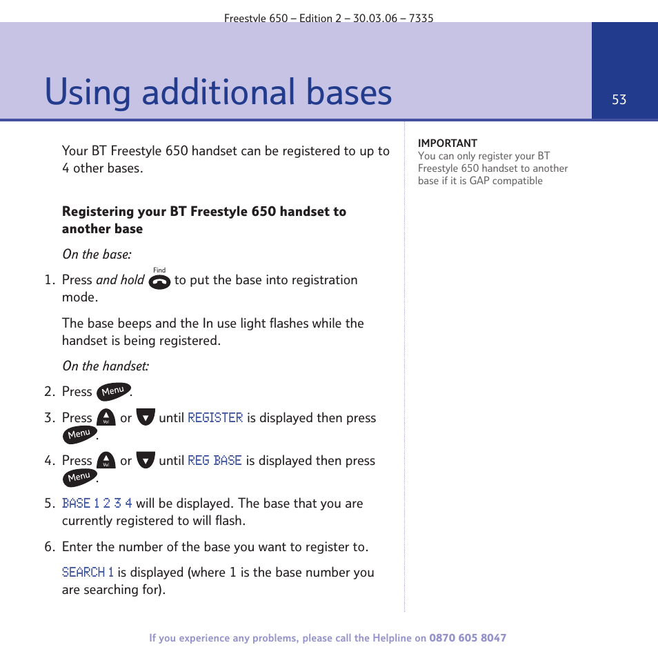 Using additional bases | BT Freestyle 650 User Manual | Page 53 / 68