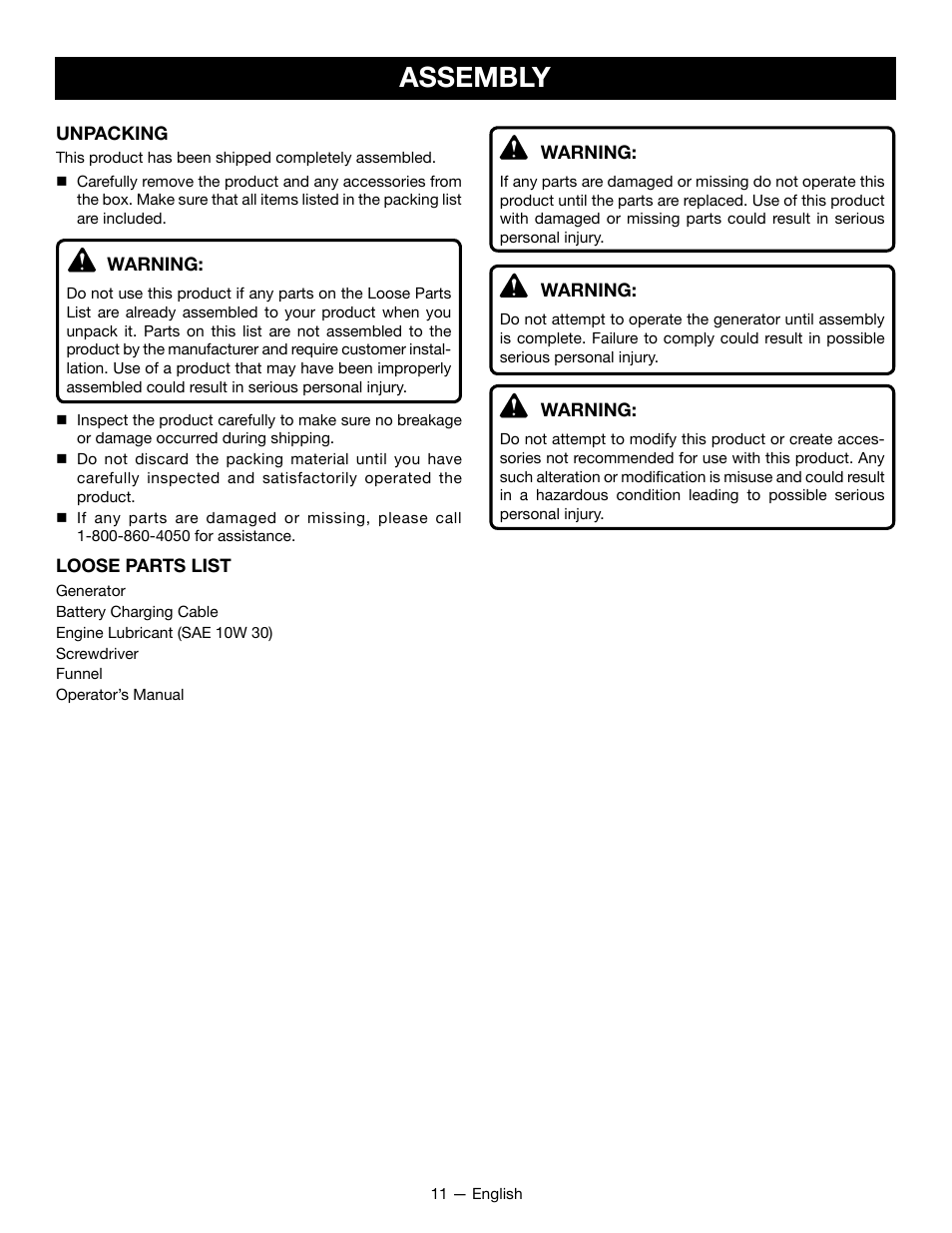 Assembly | Ryobi RYCI2001 User Manual | Page 15 / 64