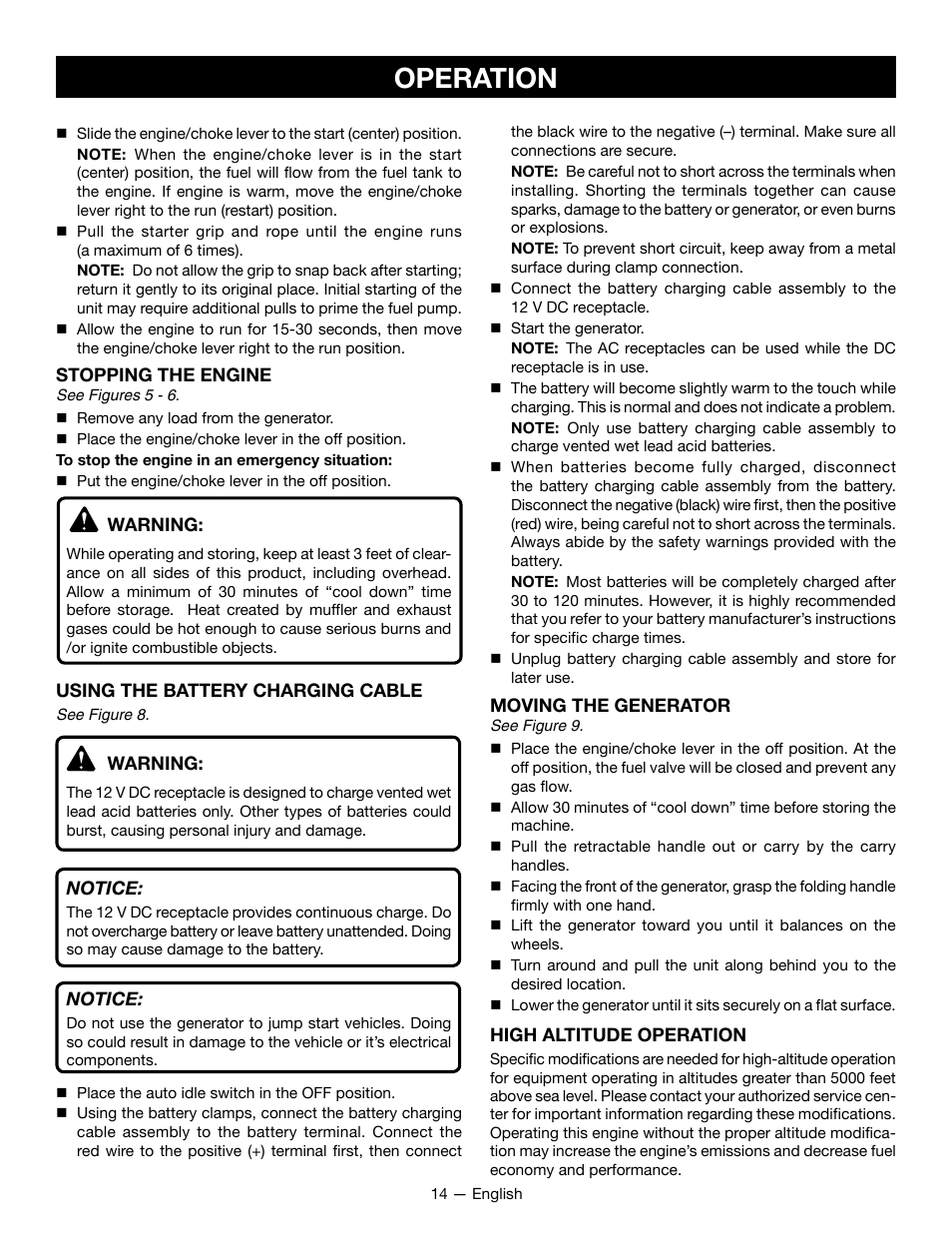 Operation | Ryobi RYCI2001 User Manual | Page 18 / 64