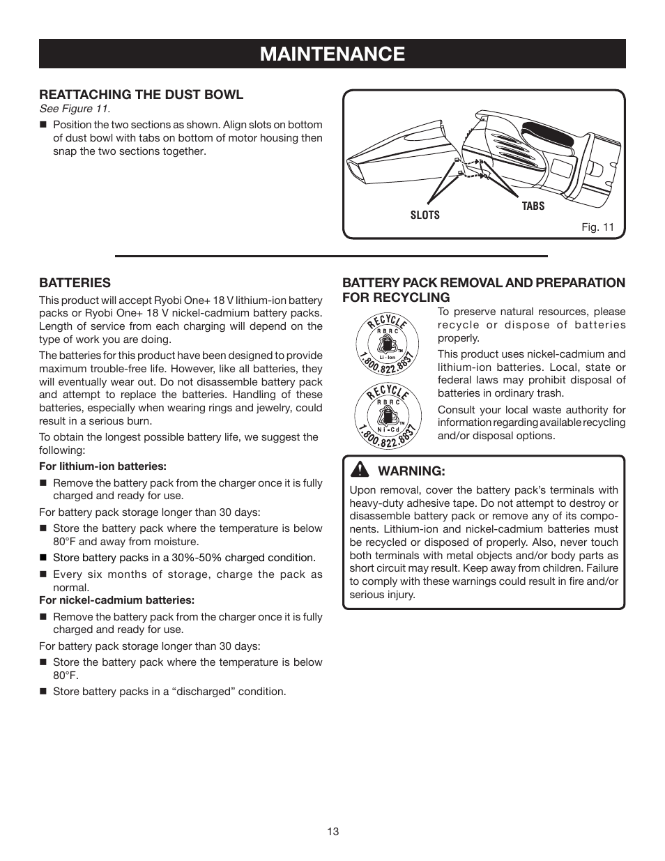 Maintenance | Ryobi P710 User Manual | Page 13 / 44