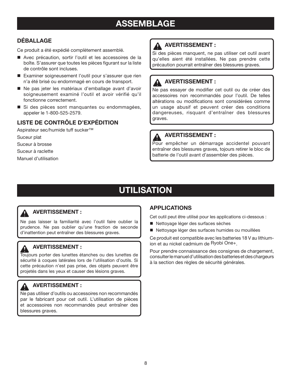 Assemblage, Utilisation | Ryobi P710 User Manual | Page 22 / 44