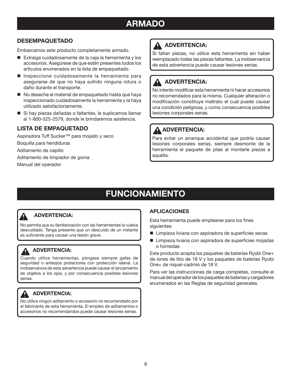 Armado, Funcionamiento | Ryobi P710 User Manual | Page 36 / 44