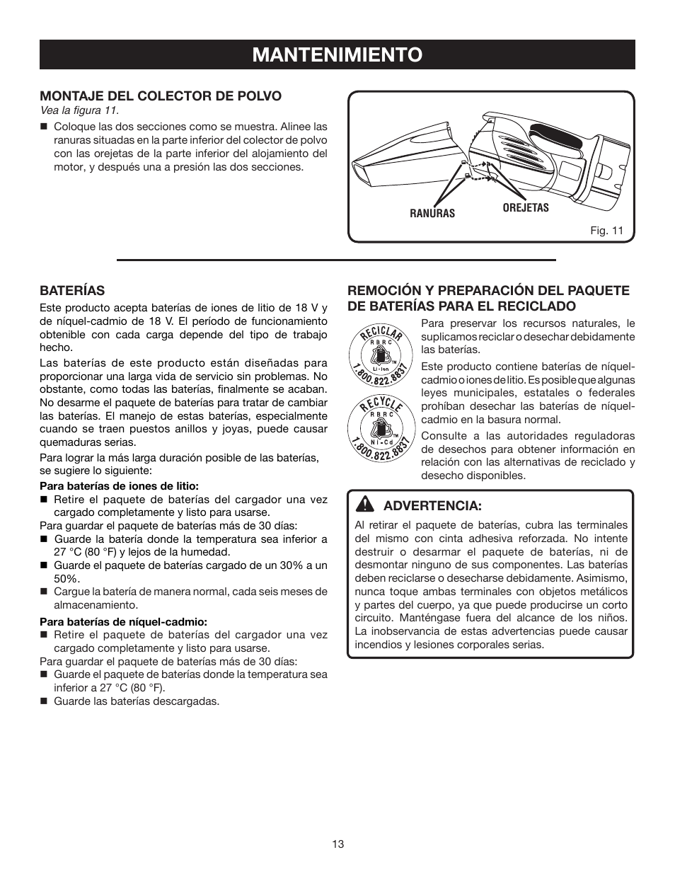 Mantenimiento | Ryobi P710 User Manual | Page 41 / 44