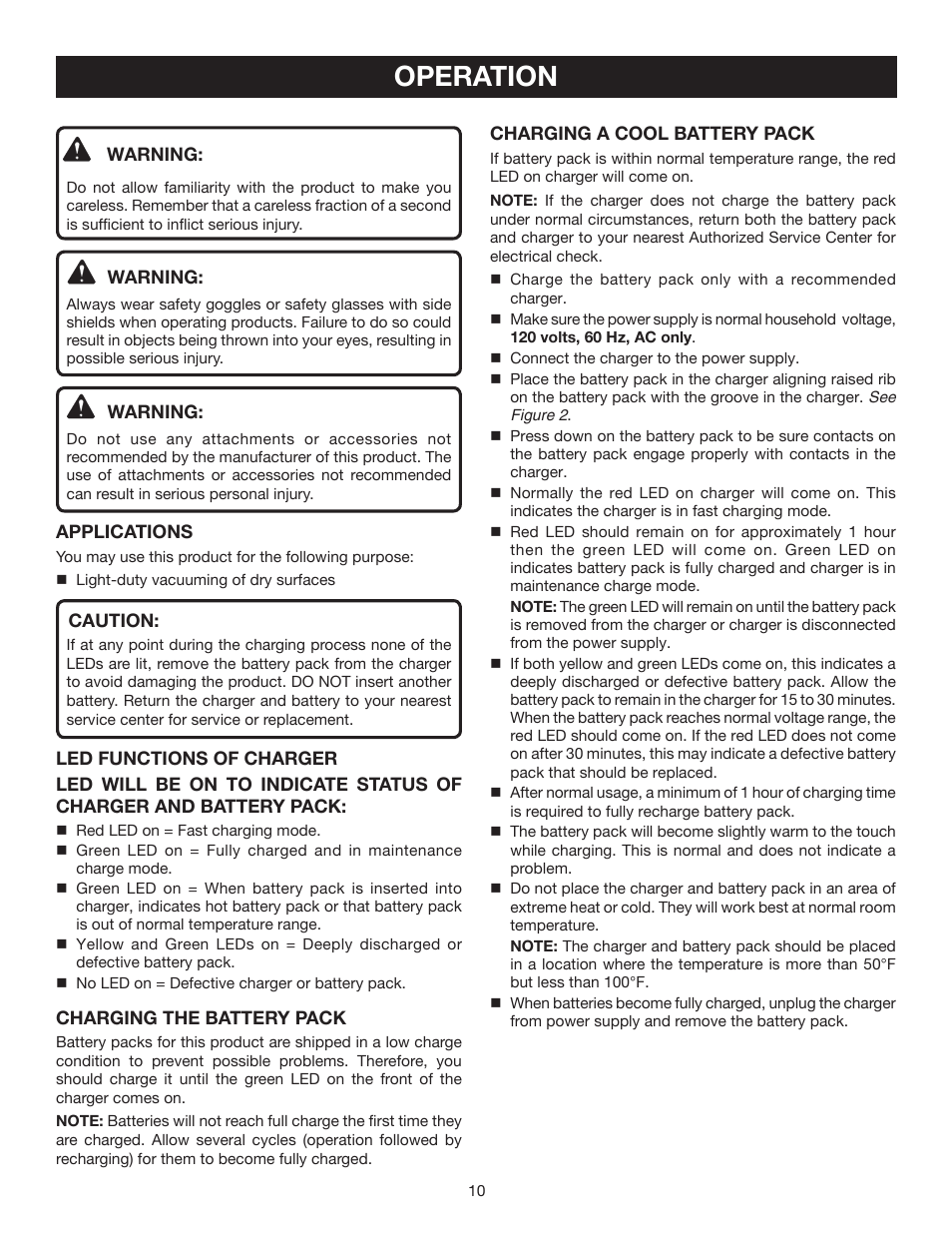 Operation | Ryobi P711 User Manual | Page 10 / 14