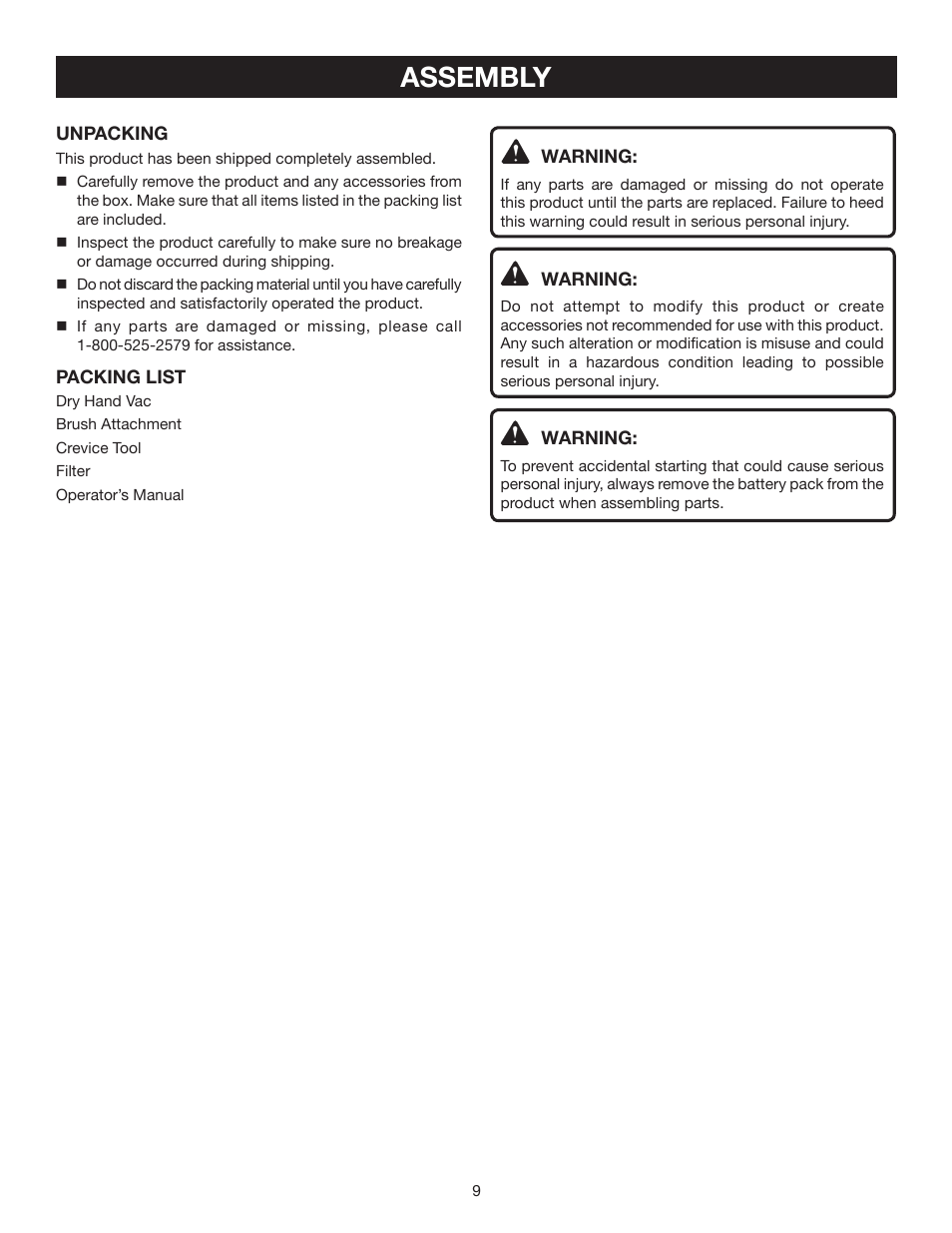 Assembly | Ryobi P711 User Manual | Page 9 / 14