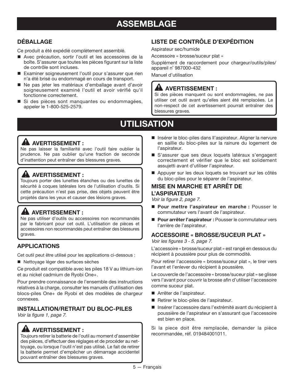 Assemblage, Utilisation | Ryobi P712 User Manual | Page 10 / 20
