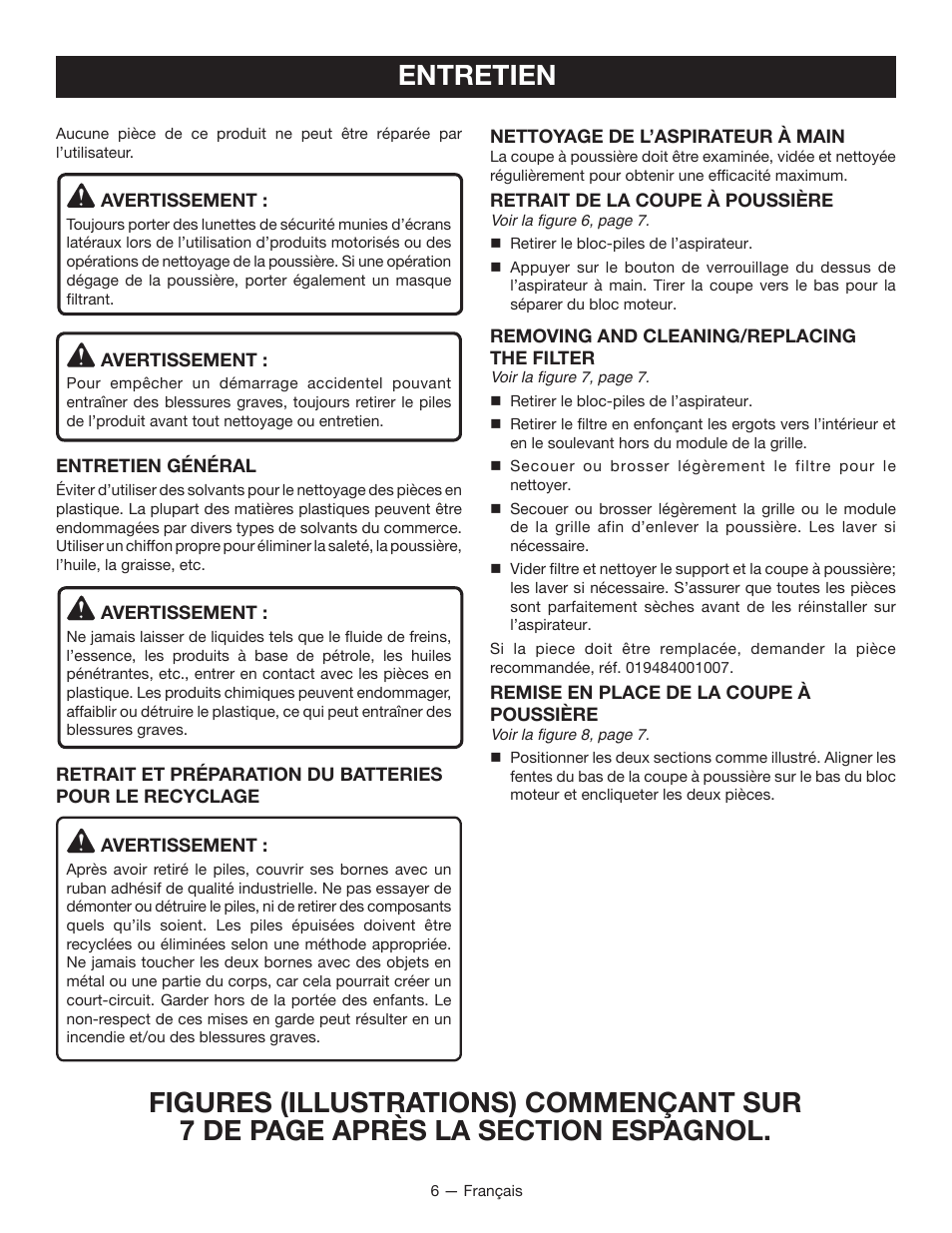 Entretien | Ryobi P712 User Manual | Page 11 / 20
