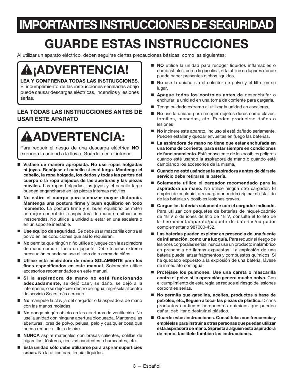 Advertencia | Ryobi P712 User Manual | Page 13 / 20