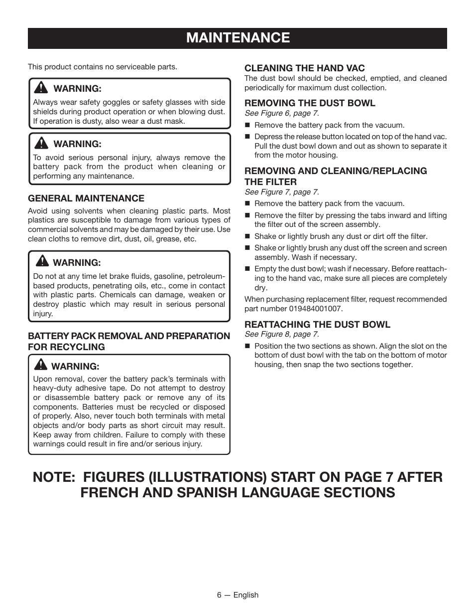 Maintenance | Ryobi P712 User Manual | Page 6 / 20