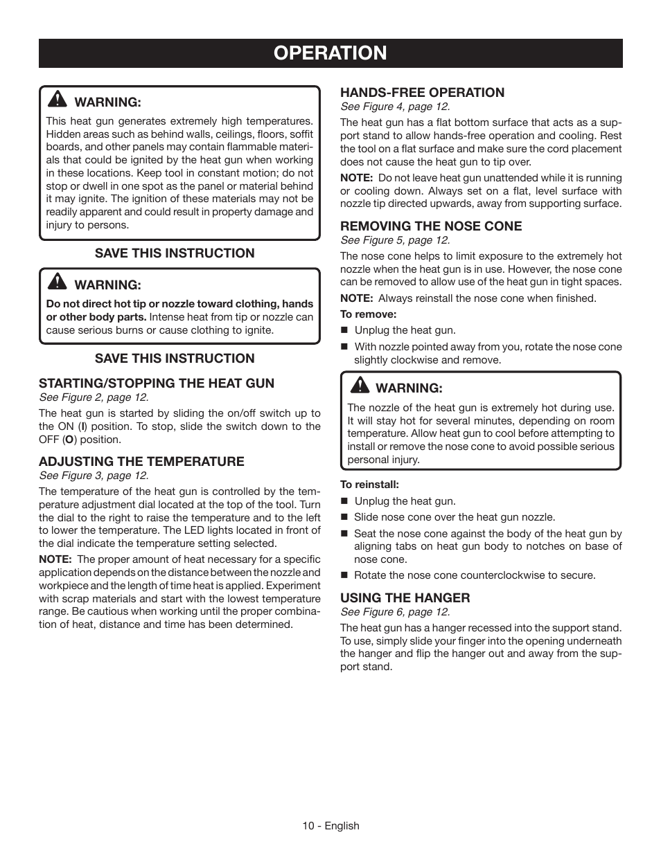 Operation | Ryobi HG500QP User Manual | Page 10 / 36