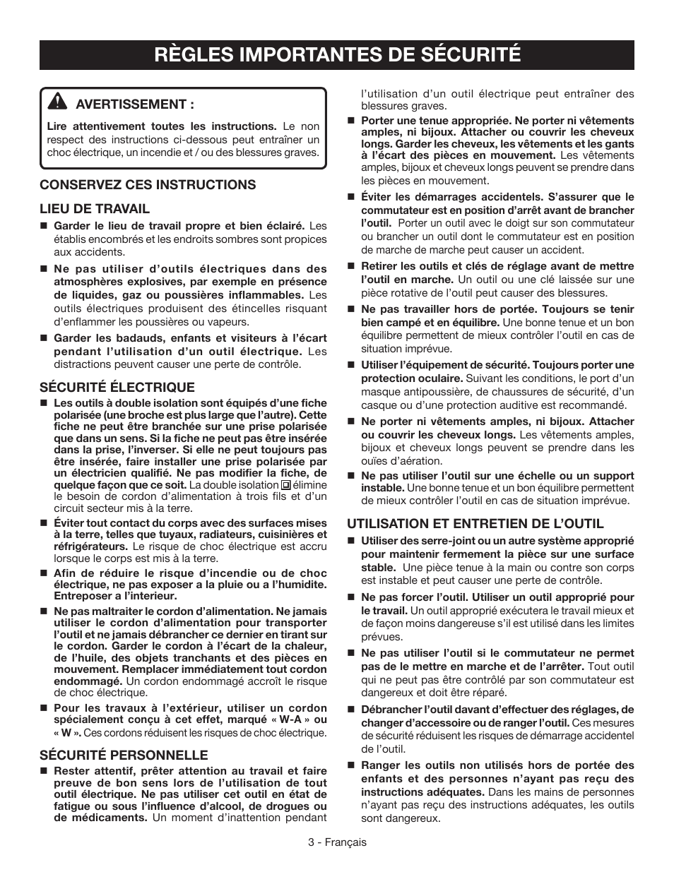 Règles importantes de sécurité | Ryobi HG500QP User Manual | Page 14 / 36