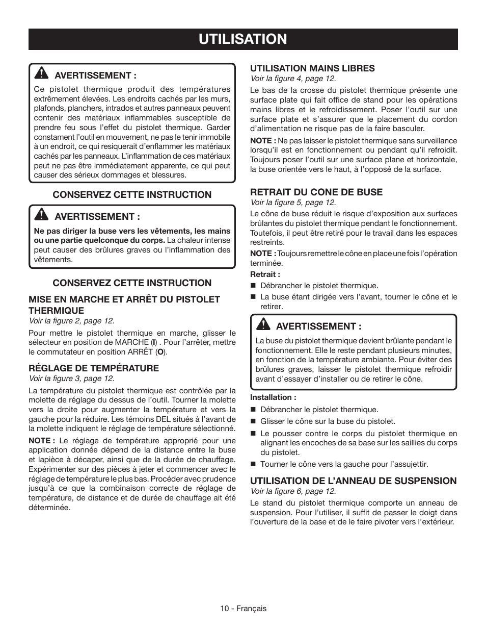 Utilisation | Ryobi HG500QP User Manual | Page 21 / 36