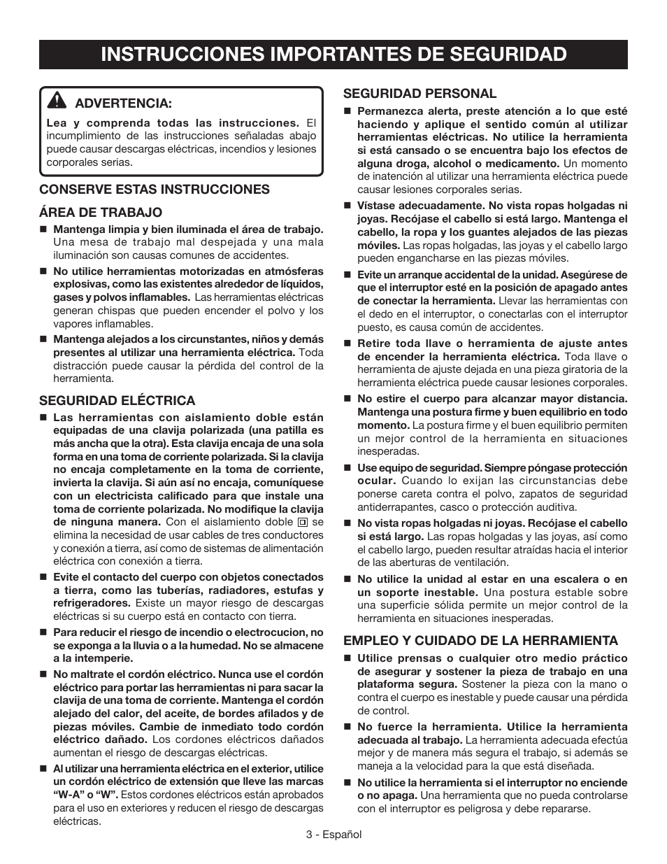 Instrucciones importantes de seguridad | Ryobi HG500QP User Manual | Page 25 / 36