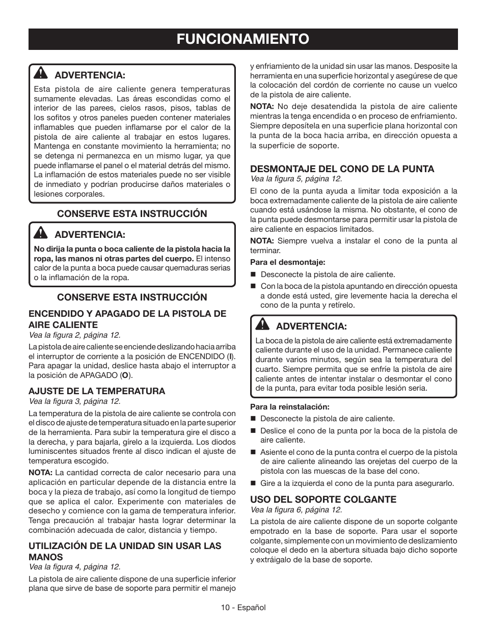 Funcionamiento | Ryobi HG500QP User Manual | Page 32 / 36