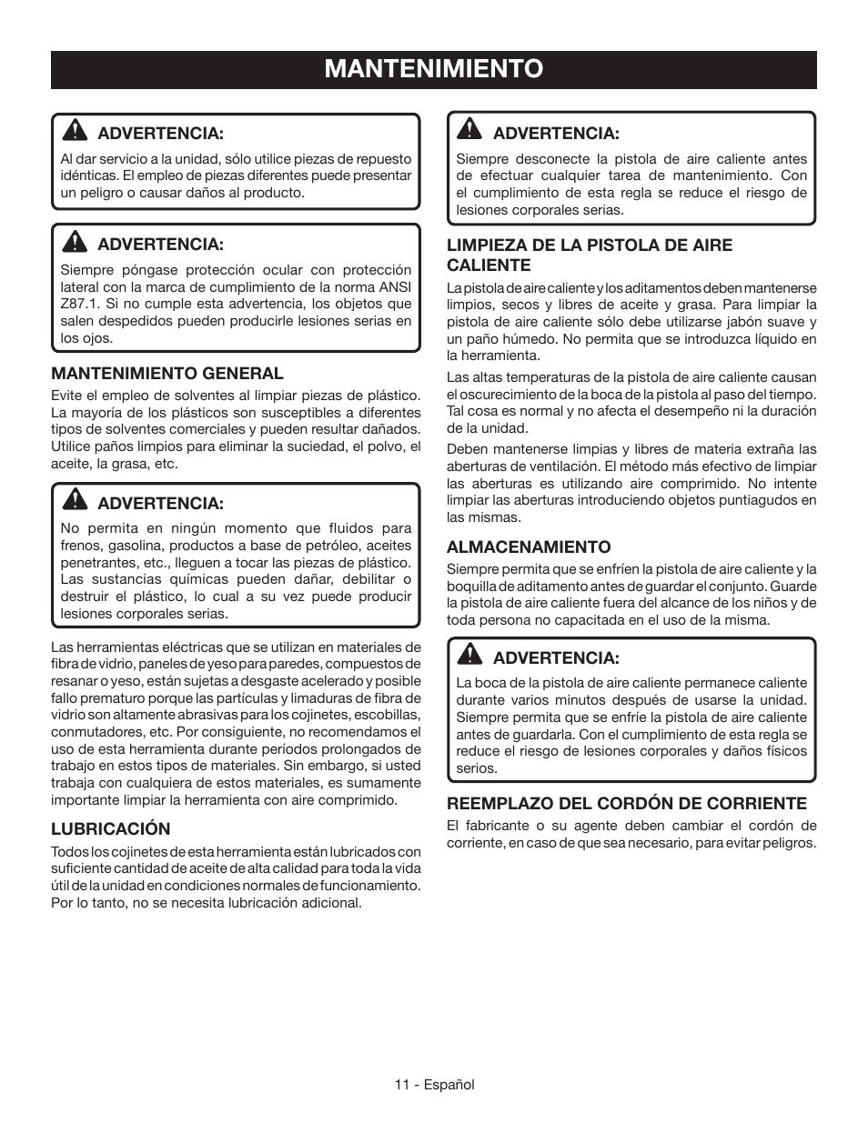 Mantenimiento | Ryobi HG500QP User Manual | Page 33 / 36