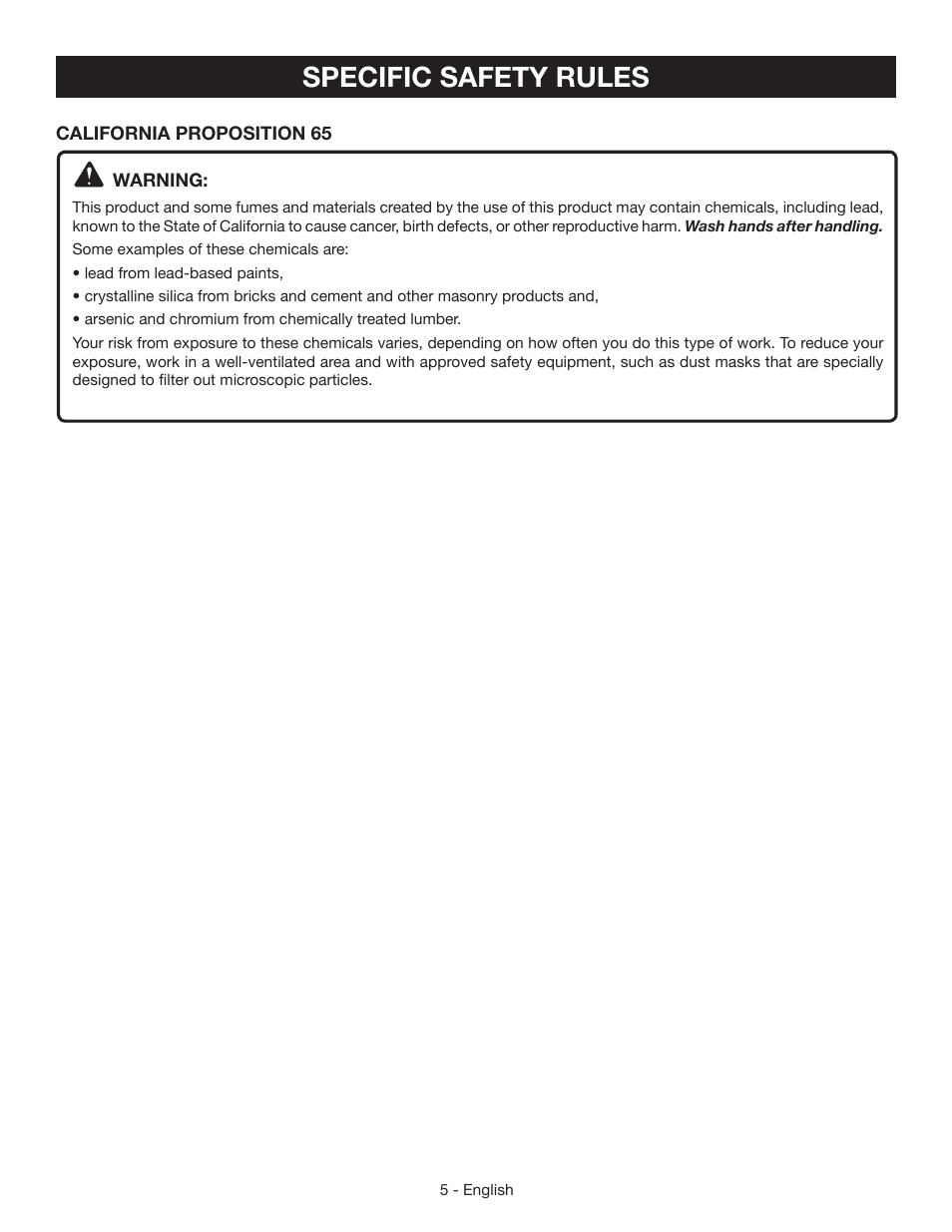 Specific safety rules | Ryobi HG500QP User Manual | Page 5 / 36