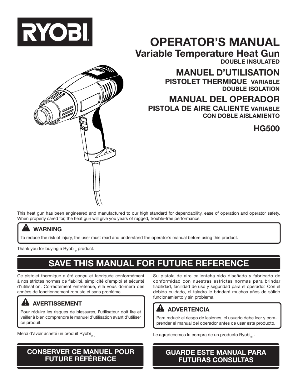 Ryobi HG500 User Manual | 36 pages