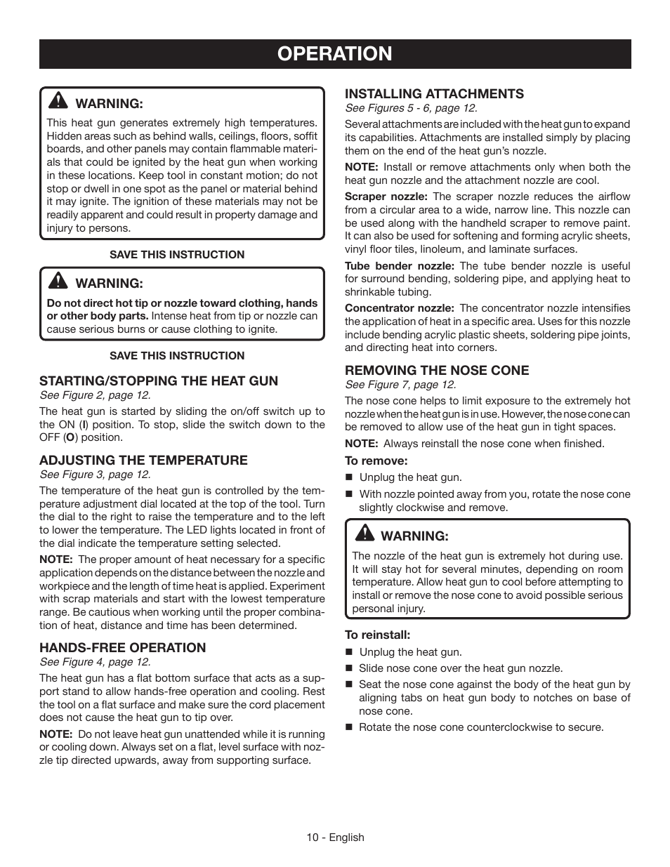 Operation | Ryobi HG500 User Manual | Page 10 / 36