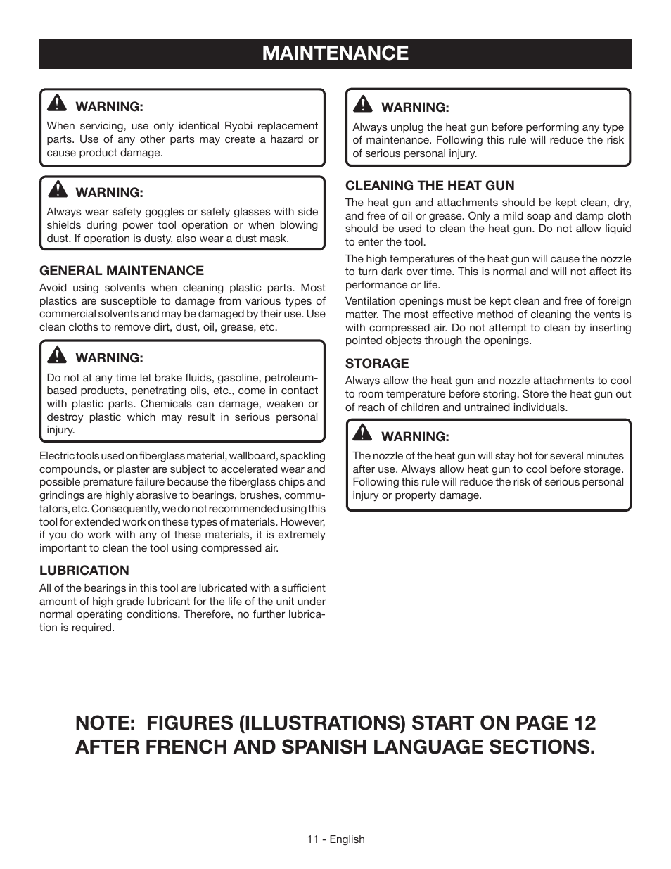 Maintenance | Ryobi HG500 User Manual | Page 11 / 36