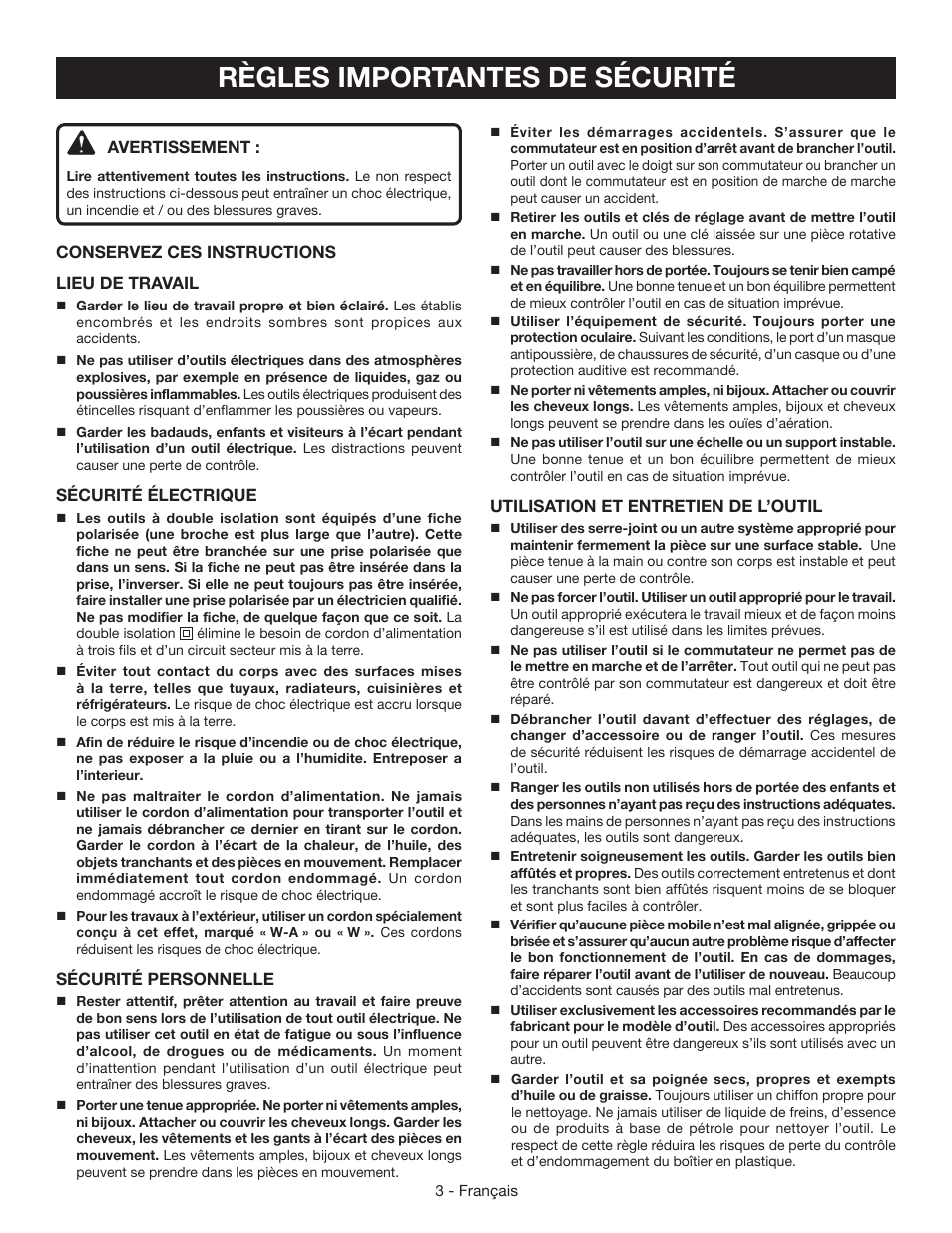 Règles importantes de sécurité | Ryobi HG500 User Manual | Page 13 / 36