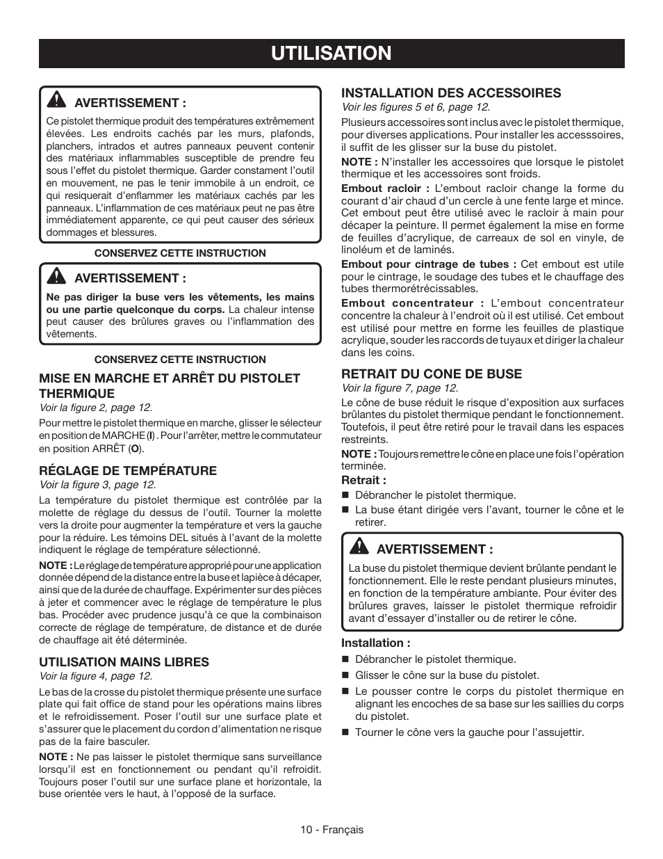 Utilisation | Ryobi HG500 User Manual | Page 20 / 36