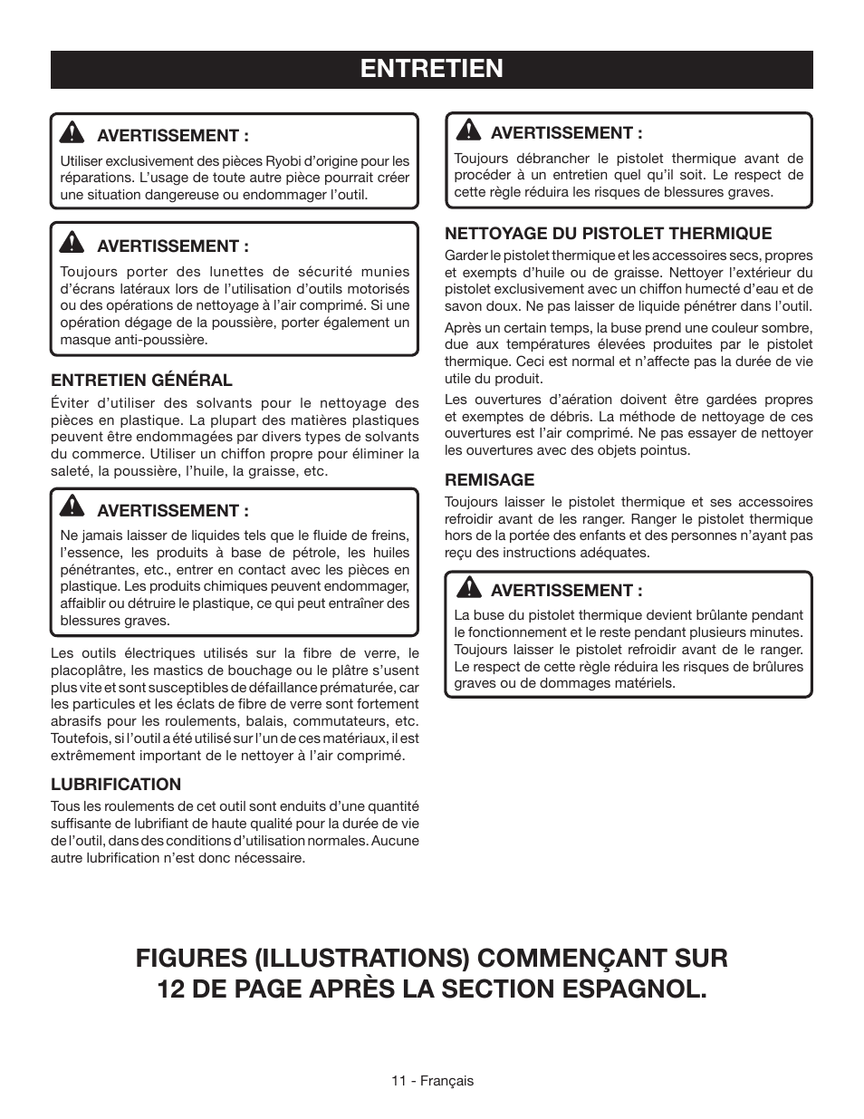 Entretien | Ryobi HG500 User Manual | Page 21 / 36