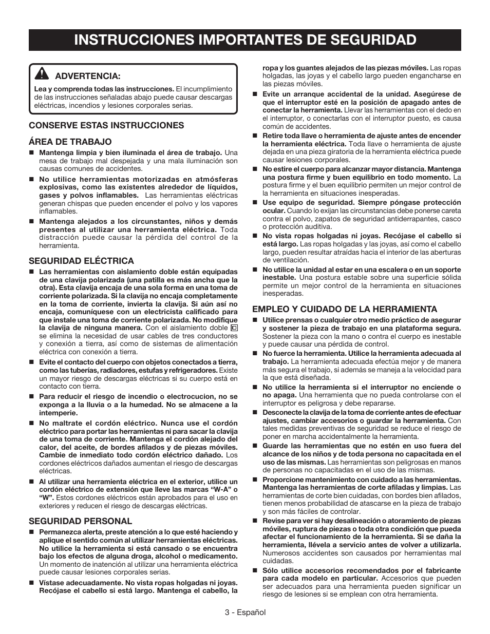 Instrucciones importantes de seguridad | Ryobi HG500 User Manual | Page 23 / 36