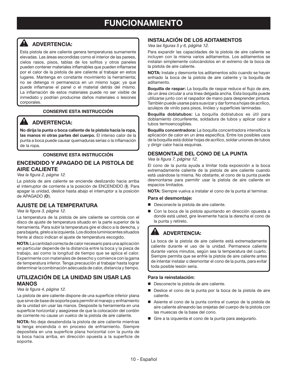 Funcionamiento | Ryobi HG500 User Manual | Page 30 / 36