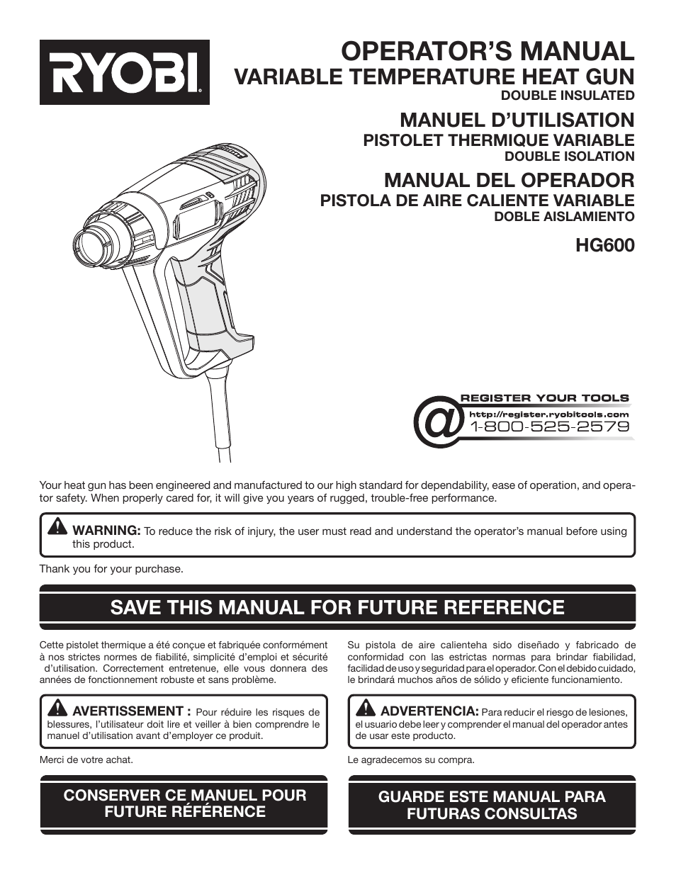 Ryobi HG600 User Manual | 32 pages