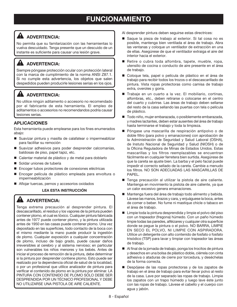 Funcionamiento | Ryobi HG600 User Manual | Page 26 / 32