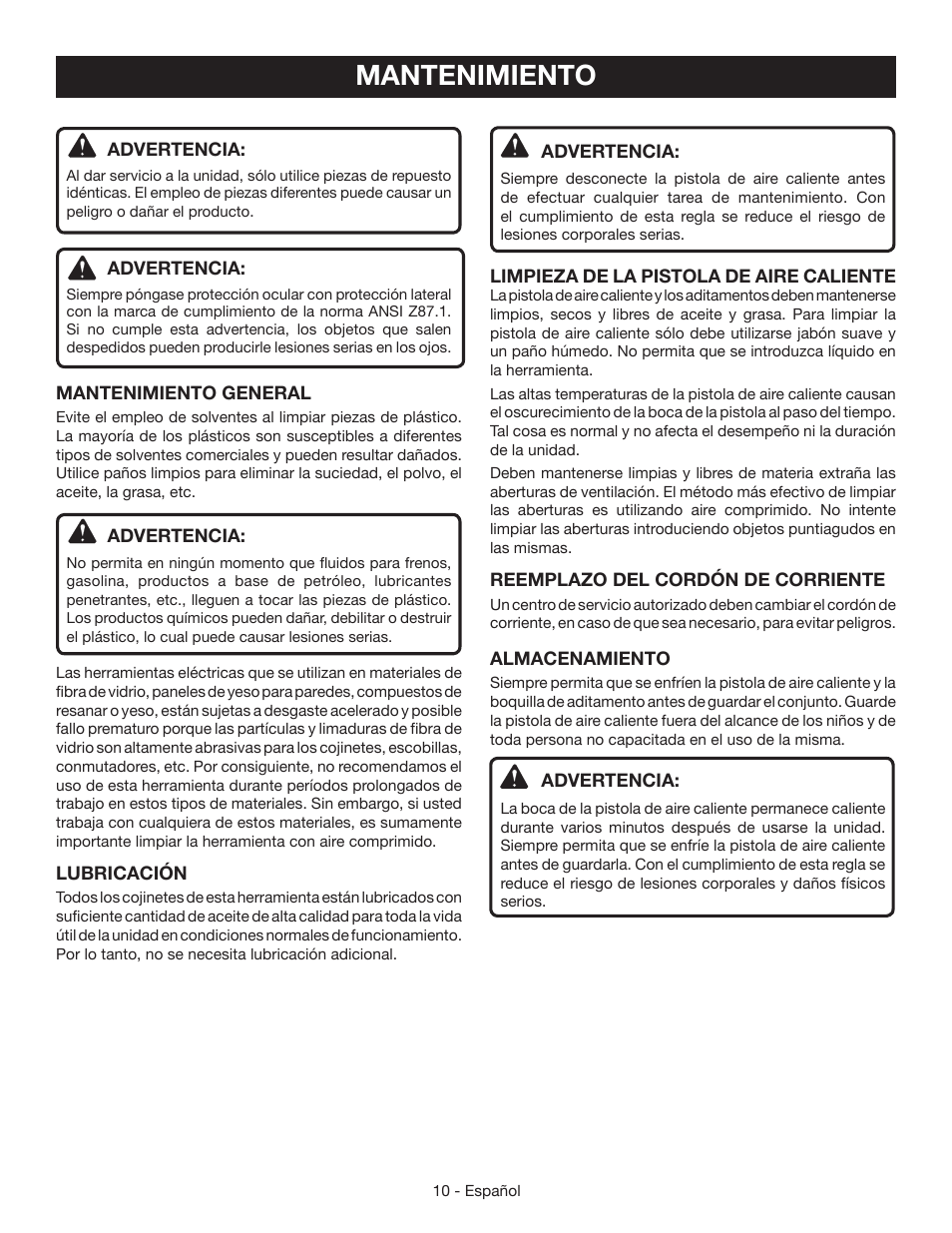 Mantenimiento | Ryobi HG600 User Manual | Page 28 / 32