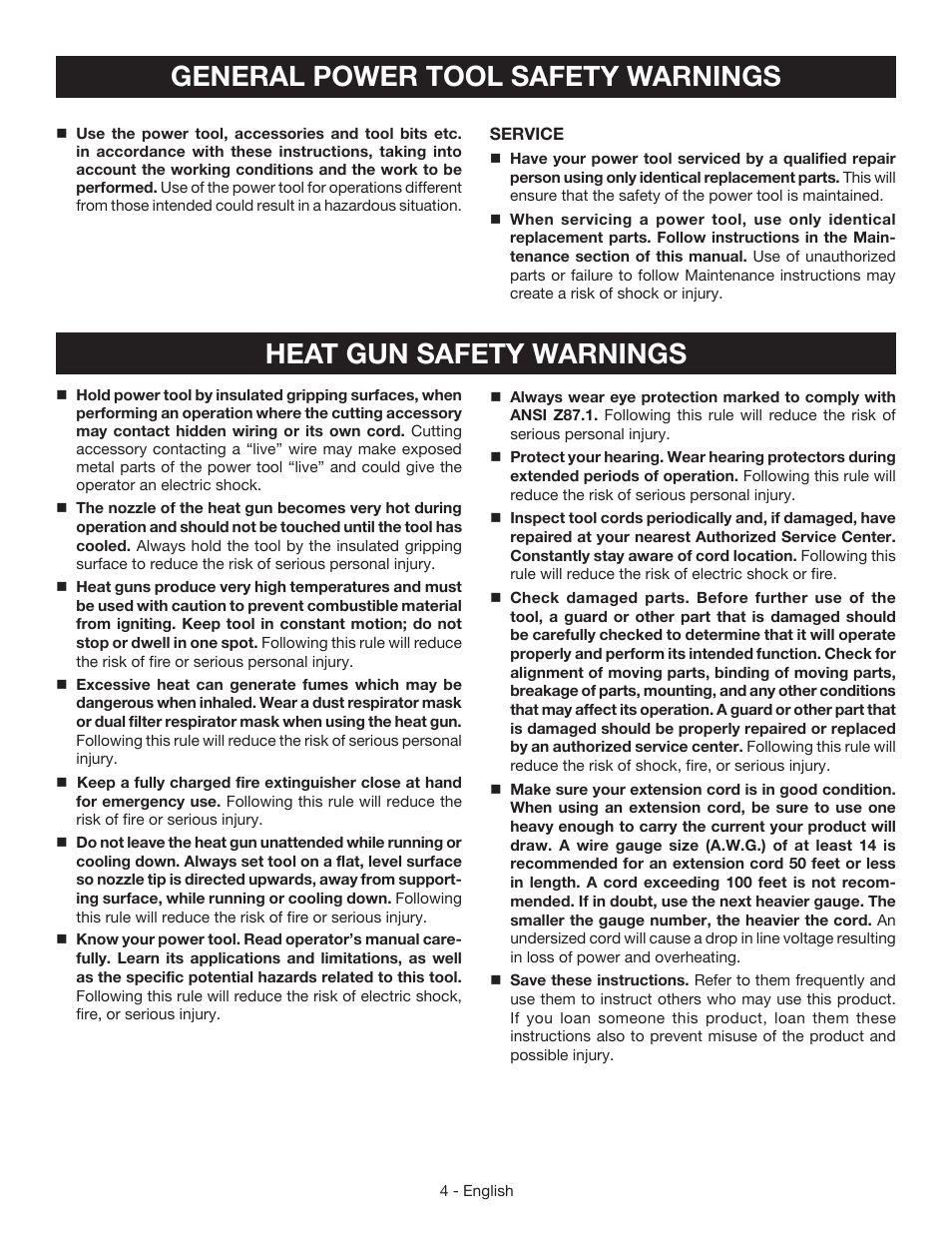 General power tool safety warnings, Heat gun safety warnings | Ryobi HG600 User Manual | Page 4 / 32