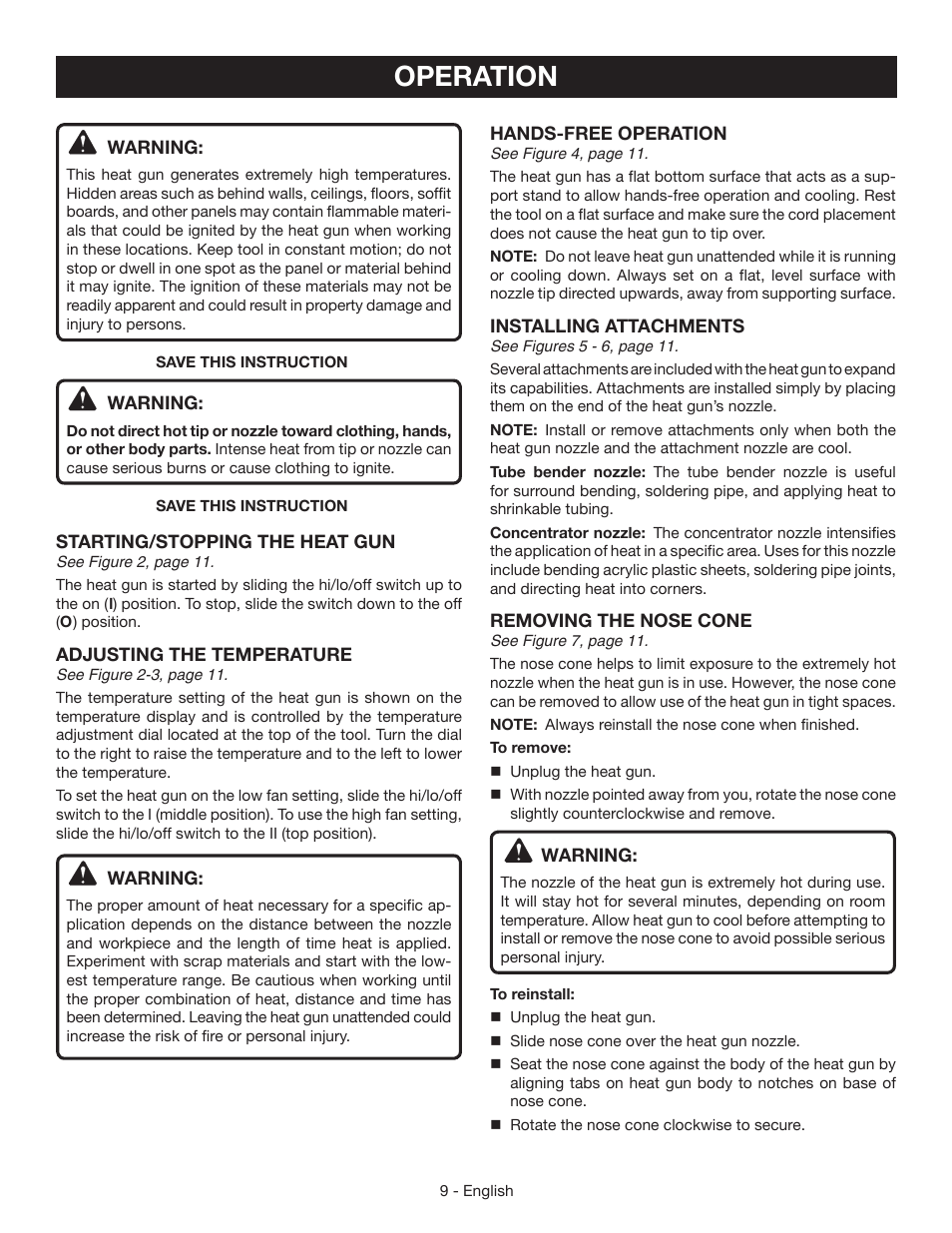 Operation | Ryobi HG600 User Manual | Page 9 / 32