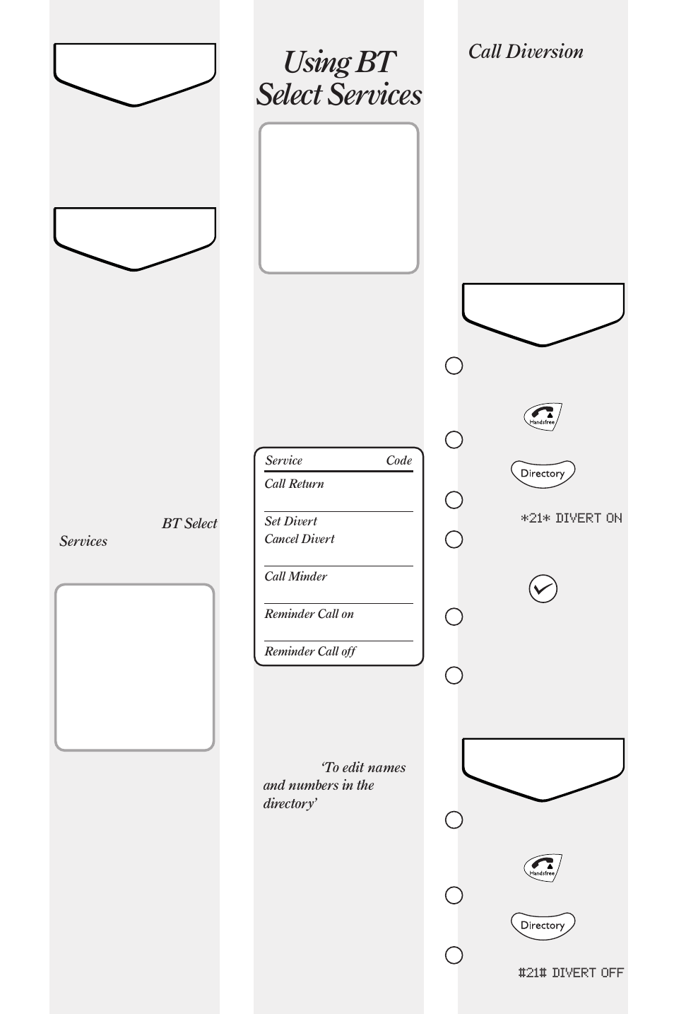 Using bt select services, Call diversion | BT 420 User Manual | Page 8 / 11