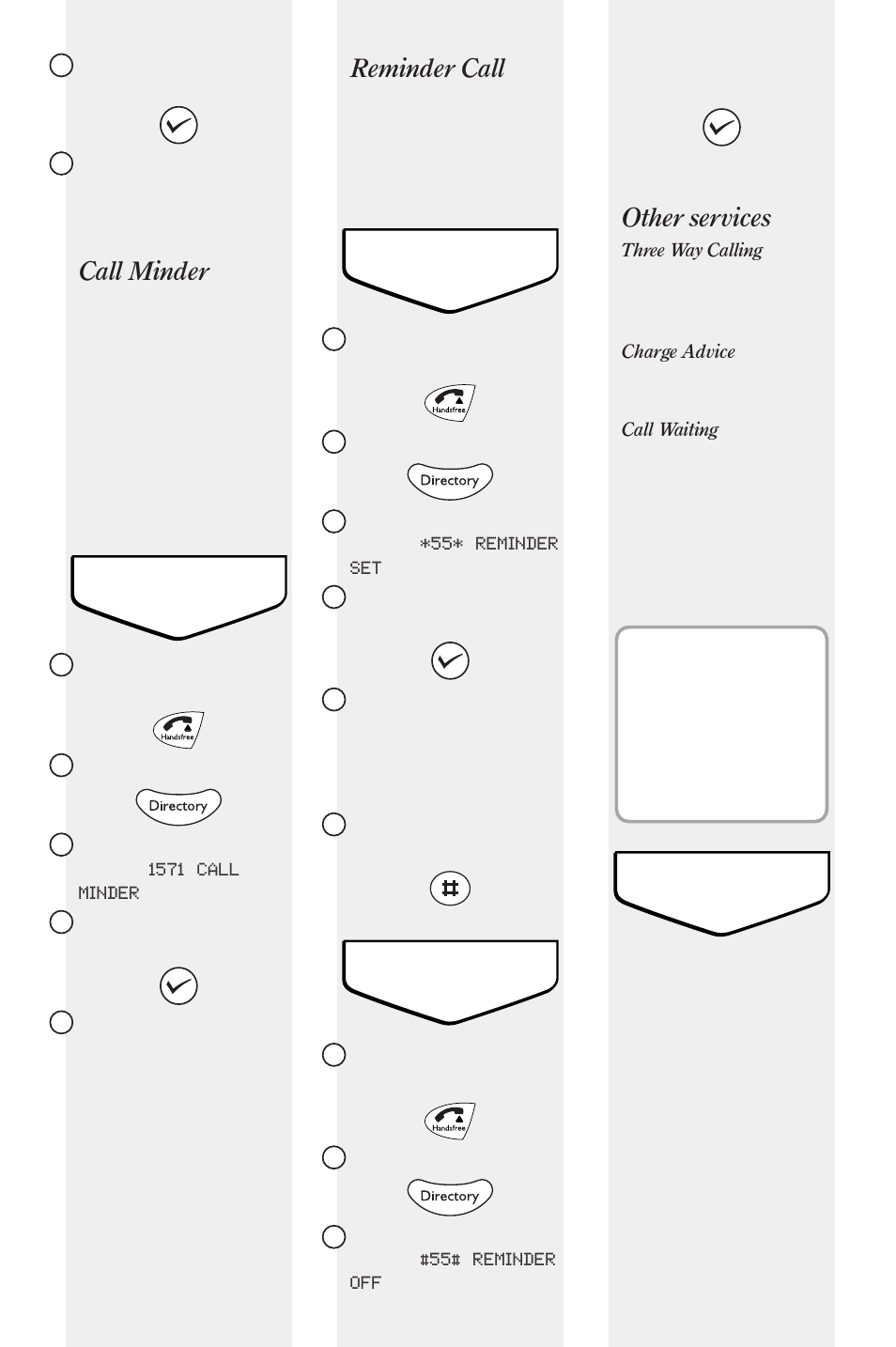 Call minder, Reminder call, Other services | BT 420 User Manual | Page 9 / 11