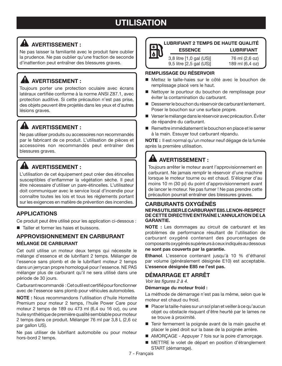 Utilisation | Ryobi RY39500 User Manual | Page 21 / 42