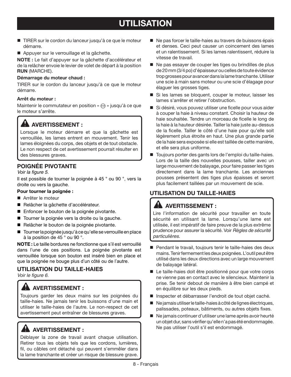 Utilisation | Ryobi RY39500 User Manual | Page 22 / 42