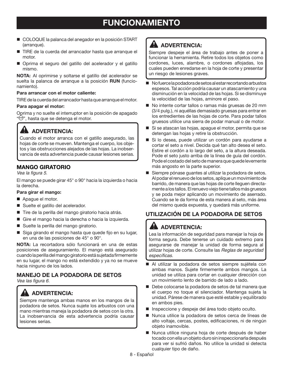 Funcionamiento | Ryobi RY39500 User Manual | Page 34 / 42