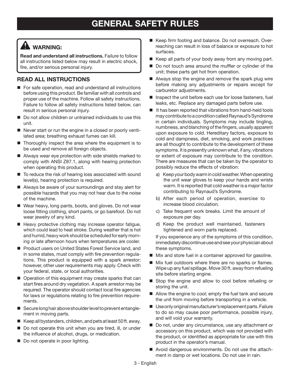 General safety rules | Ryobi RY39500 User Manual | Page 5 / 42