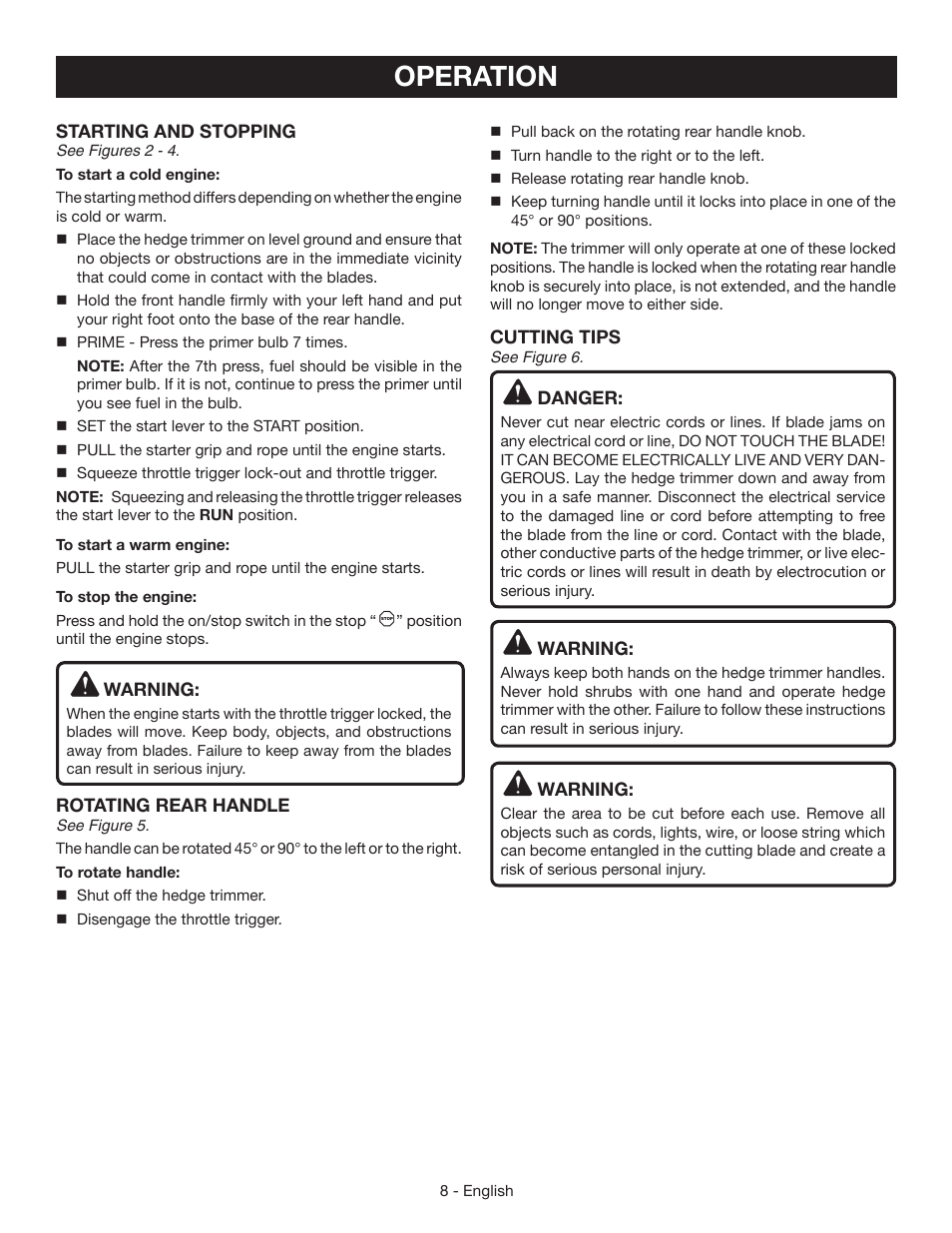 Operation | Ryobi RY39505 User Manual | Page 10 / 42
