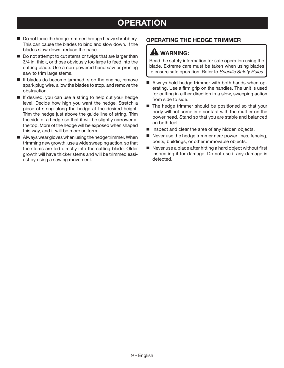 Operation | Ryobi RY39505 User Manual | Page 11 / 42