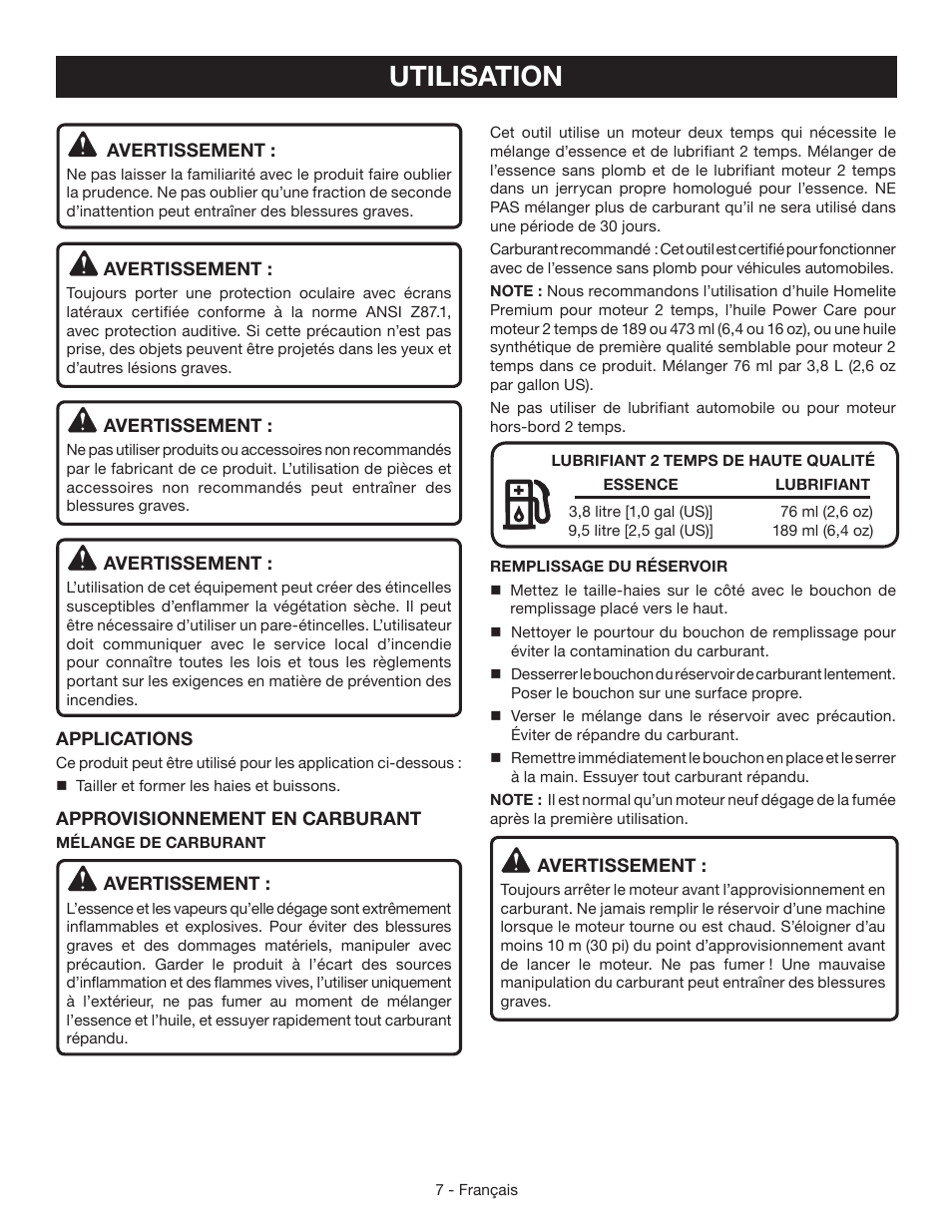 Utilisation | Ryobi RY39505 User Manual | Page 21 / 42
