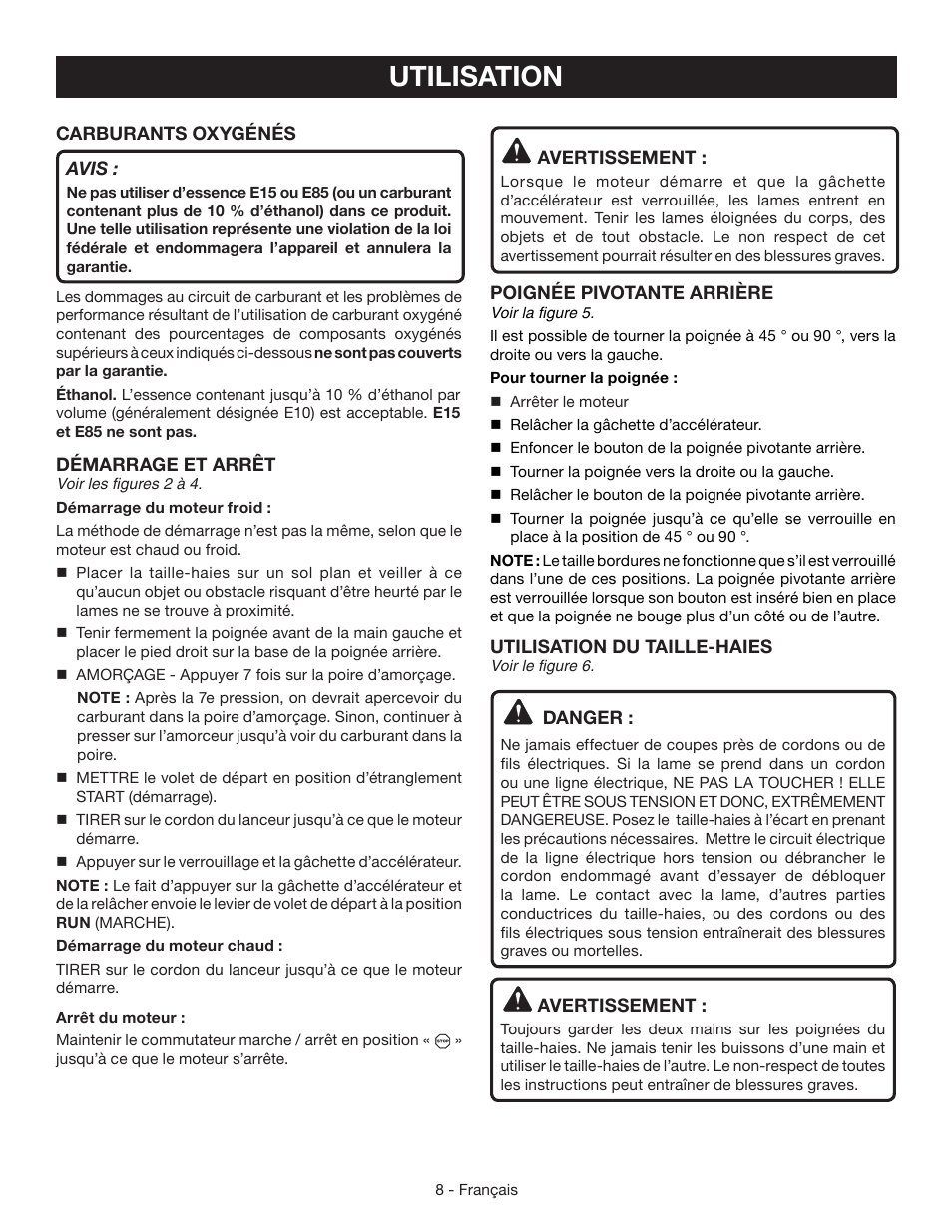 Utilisation | Ryobi RY39505 User Manual | Page 22 / 42